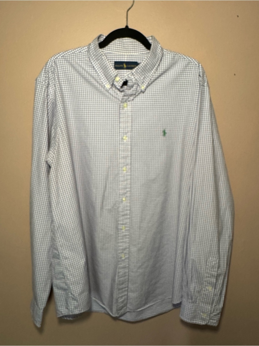 Ralph Lauren Mens Classic Fit Blue White Gingham Cotton Button Down XL